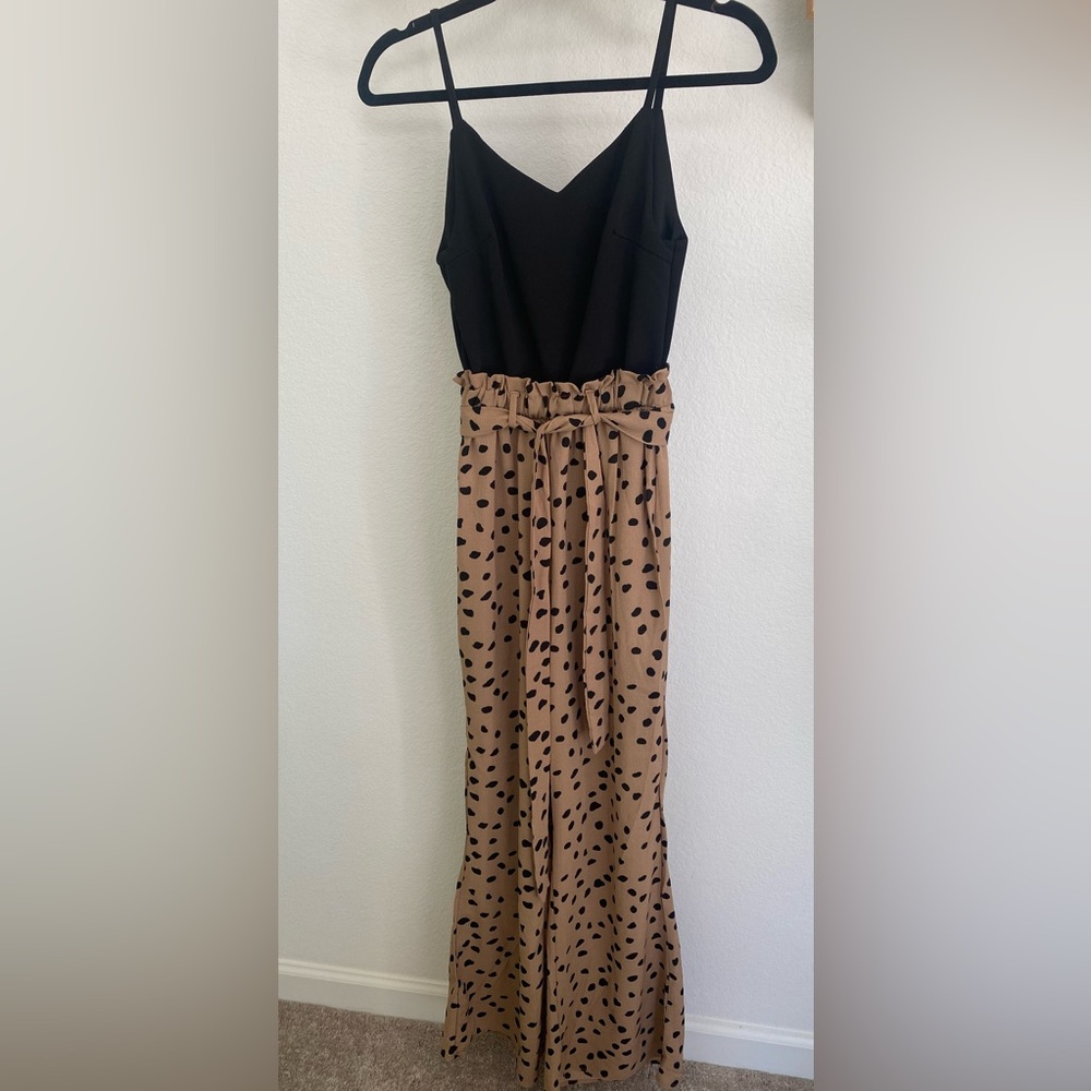Francescas. Black and Brown Polkadot Jumpsuit. XS